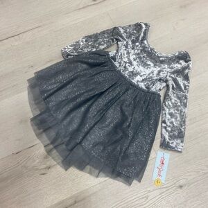 Cat & Jack Silver Velvet and Glittery Gray Dress